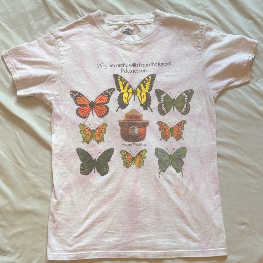 Kids White Smokey Bear Butterfly Graphic Tee